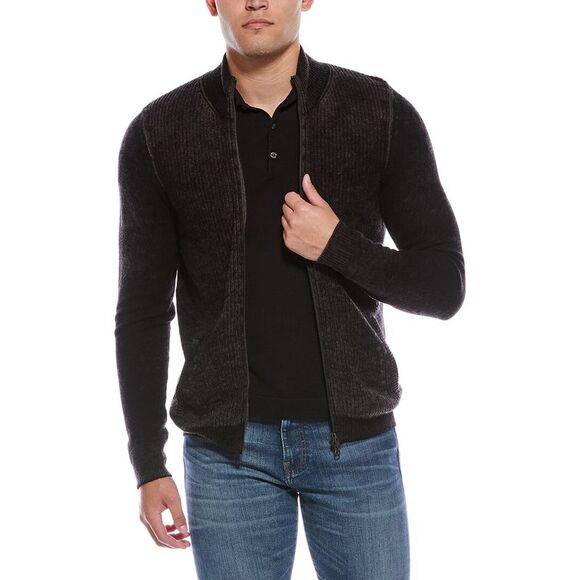 Autumn Cashmere MensWool & Cashmere-Blend Mock Neck Cardigan Black